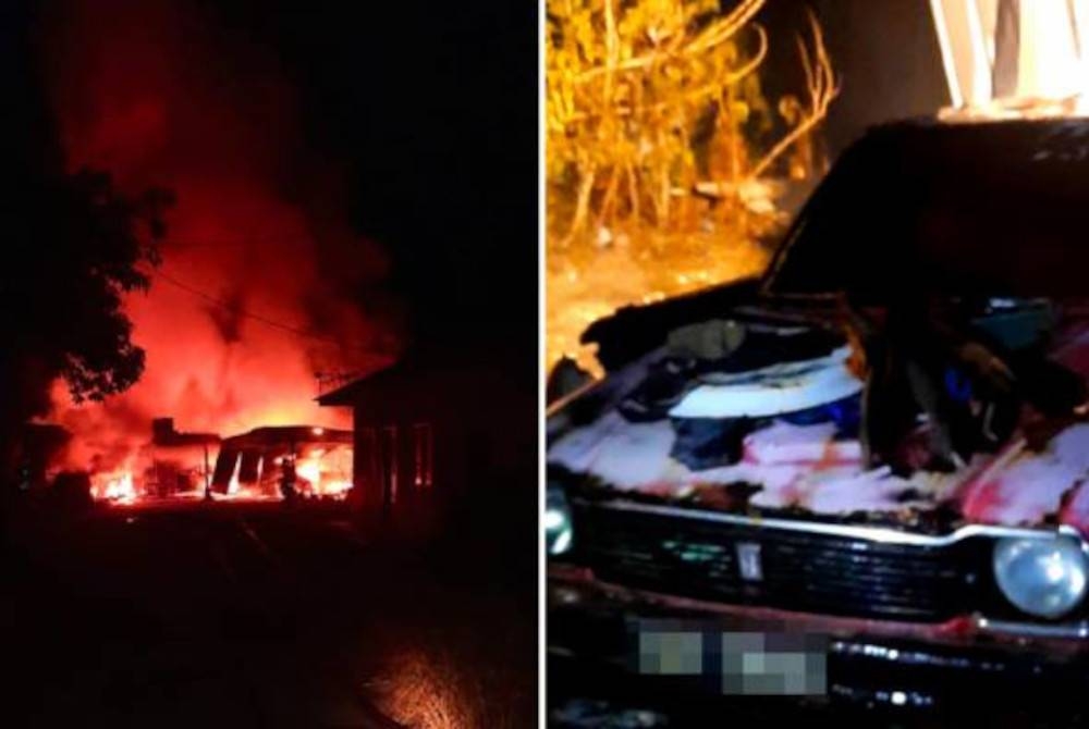 Kebakaran membabitkan sebuah rumah kelas B berkeluasan 40x40 terbakar sebanyak 65 peratus, sebuah kereta turut musnah terbakar 80 peratus. - Foto JBPM Perak