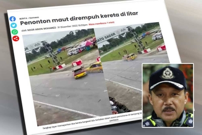 Laporan daripada portal Sinar Harian mengenai kemalangan maut di Litar Dato' Sagor, Pasir Salak pada 31 Disember lalu. Gambar kecil: Mohd Yusri