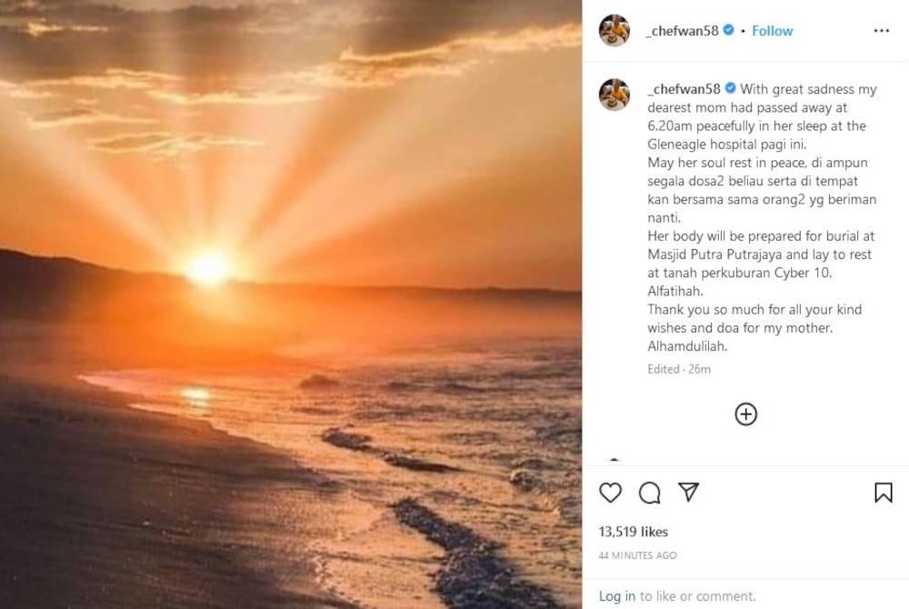 Chef Wan menerusi perkongsian di Instagram peribadinya.