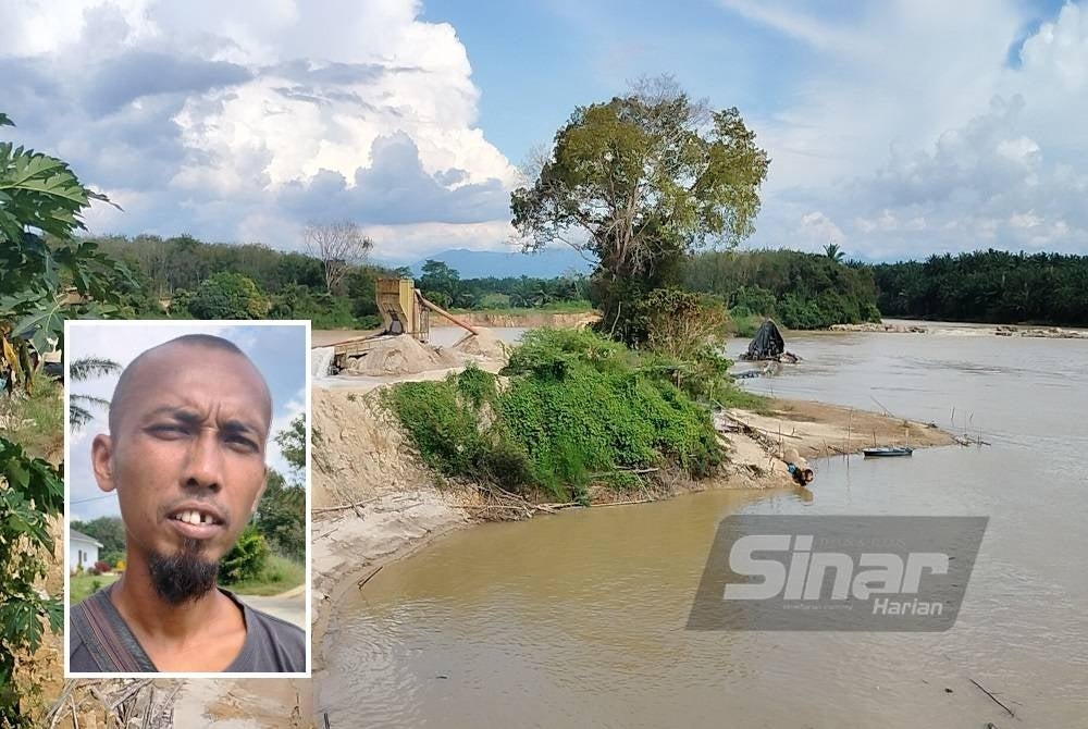 Aktiviti melombong pasir yang didakwa menyebabkan berlakunya hakisan. (Gambar kecil: Mohd Zoikhairi)