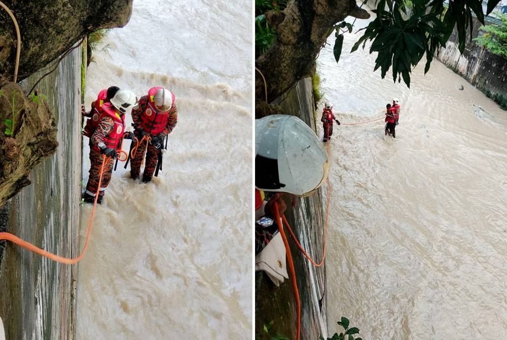 Anggota bomba berjaya menyelamatkan dua remaja yang nyaris lemas dalam kejadian di Sungai Kerayong, Taman Pandan Mewah di Ampang pada Isnin.