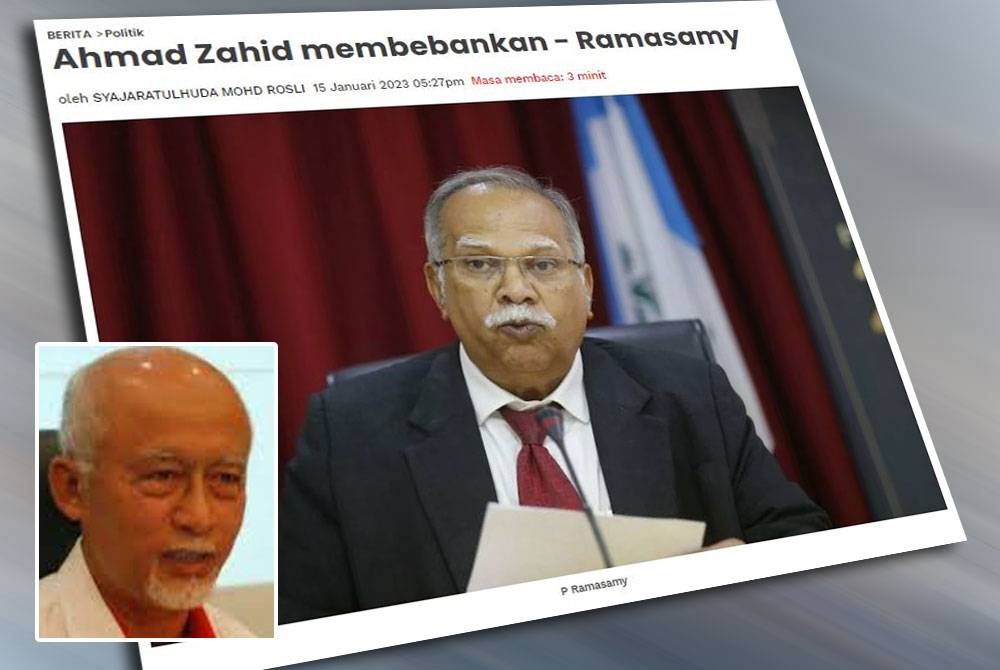 Ramasamy sebelum ini mendakwa Presiden UMNO, Datuk Seri Dr Ahmad Zahid Hamidi dilihat sebagai 'beban' kepada Pakatan Harapan (PH) dan Kerajaan Perpaduan yang kini disertai parti tersebut bersama beberapa parti komponen lain. Gambar kecil: Mustapha Yaakub