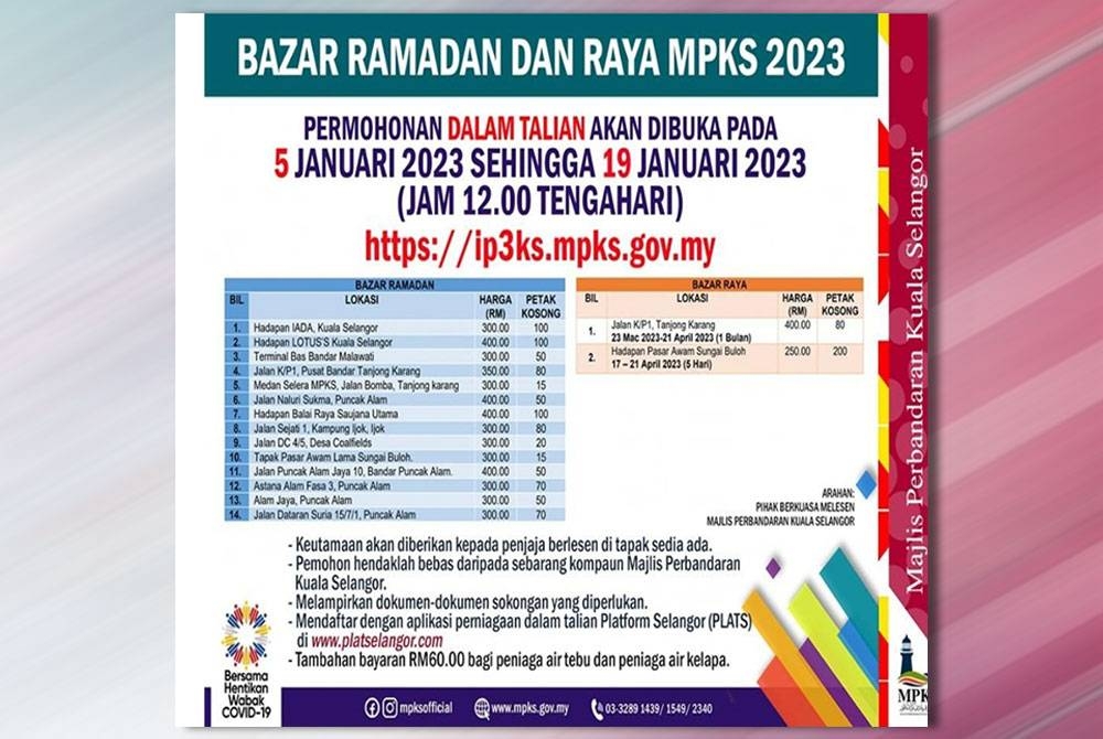 Infografik mengenai permohonan dalam talian iBazar yang mula dibuka bermula dari 5 hingga 19 Januari ini.