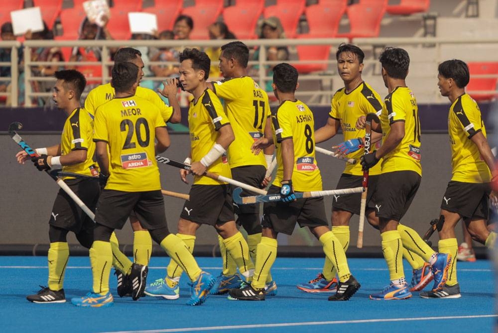 Para pemain negara meraikan jaringan ketika berdepan Chile dalam aksi Kumpulan C Piala Dunia 2023 di Stadium Birsa Munda, Rourkela pada Isnin.