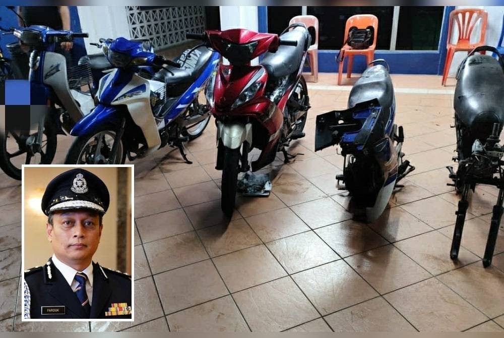 Antara motosikal dan rangka motosikal yang dirampas. (Gambar kecil: Mohamad Farouk)