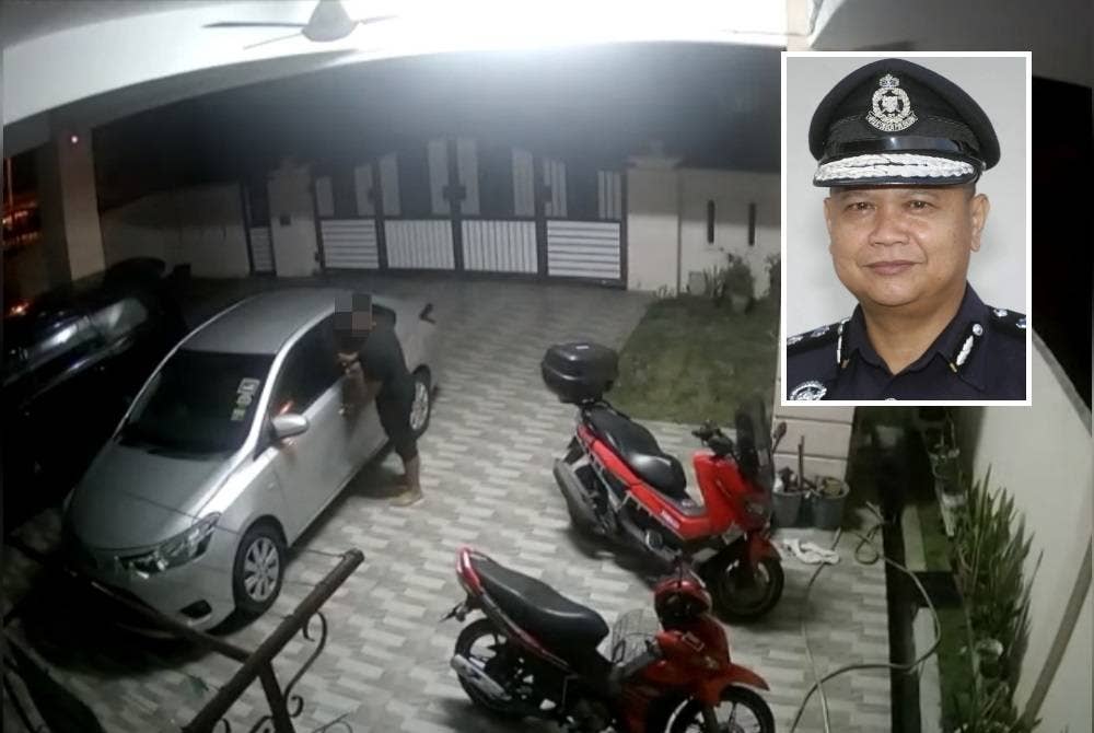 Tangkap layar rakaman CCTV menunjukkan seorang lelaki melakukan pencerobohan jenayah di sebuah rumah di Taman Seri Idaman, Teluk Intan pada Isnin lepas. (Gambar kecil: Ahmad Adnan)