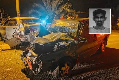 Seorang lelaki maut dalam kemalangan membabitkan tiga kenderaan di Taman Cahaya Tebong, di Alor Gajah, malam Selasa. (Gambar kecil: Suresh)