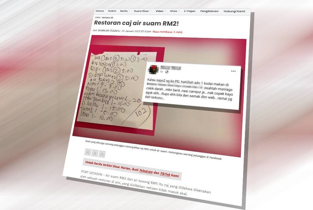 Laporan Sinar Harian pada Selasa.