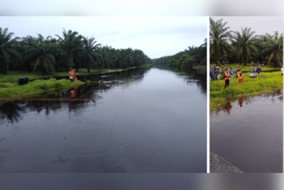Operasi mencari dan menyelamat seorang remaja lelaki yang dikhuatiri lemas di sungai dekat Kampung Parit Haji Anuar, Muar pada petang Rabu.- Foto Bomba