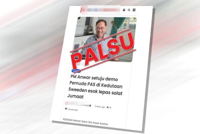 JPM menafikan hantaran tular melalui portal berita tempatan bertajuk 'PM Anwar setuju demo Pemuda Pas di Kedutaan Sweden esok lepas solat Jumaat'.