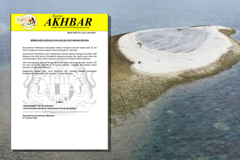 Kenyataan Mindef pada Jumaat berhubung kawasan Beting Patinggi Ali.