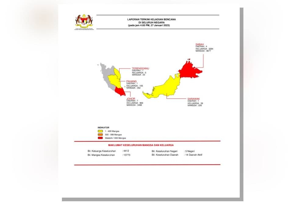 Situasi banjir di seluruh negara sehingga jam empat petang Jumaat.