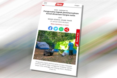 Keratan laporan Sinar Harian pada Jumaat