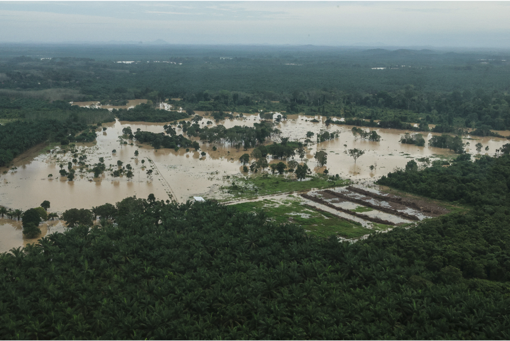 Tinjauan dari udara semasa pemantauan situasi banjir di beberapa daerah di negeri Johor pada Jumaat. - Foto Bernama