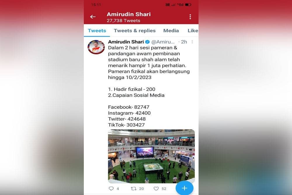 Tangkap layar Twitter Amirudin pada Ahad