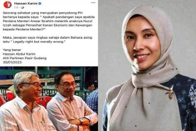 Hantaran Facebook Ahssan pada Isnin.(Gambar kanan : NURUL IZZAH)