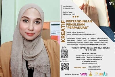 Gambar kiri: Nur Atika Anisa'. Poster pertandingan penulisan manuskrip kreatif.