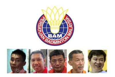 Gambar kecil dari kiri: Lee Chong Wei, Roslin Hashim, Ong Ewe Hock, Jalani Sidek, Cheah Soon Kit.