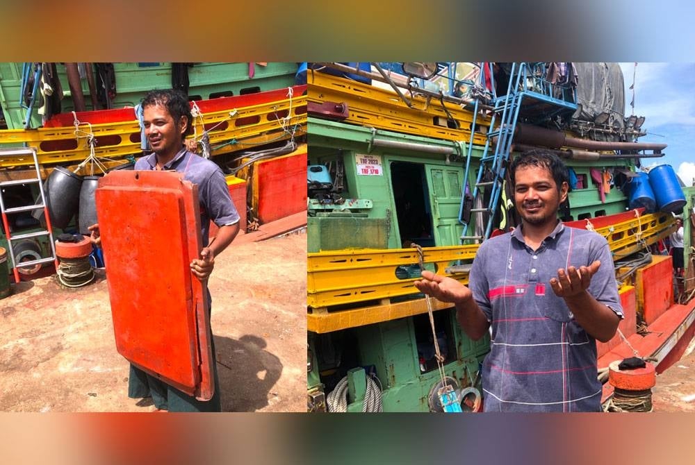 Mayaki menunjukkan penutup tong ikan yang digunakan untuk terapung di laut dan bersyukur dia terselamat selepas terapung sembilan jam di lautan.