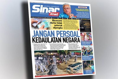 Laporan muka depan Sinar Ahad.