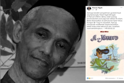 Tangkap layar status dimuat naik oleh adik Allahyarham Abdul Fatah, Manan di laman Facebooknya pada Ahad.