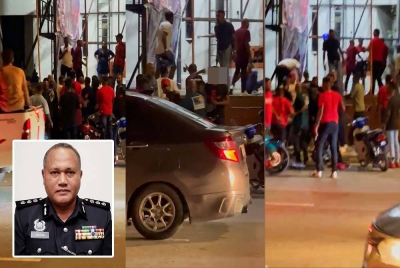 Polis mengesan individu terlibat dalam kejadian rusuhan di luar Bangunan Seri Kinta di Jalan Sultan Idris Shah dekat sini pada Ahad.