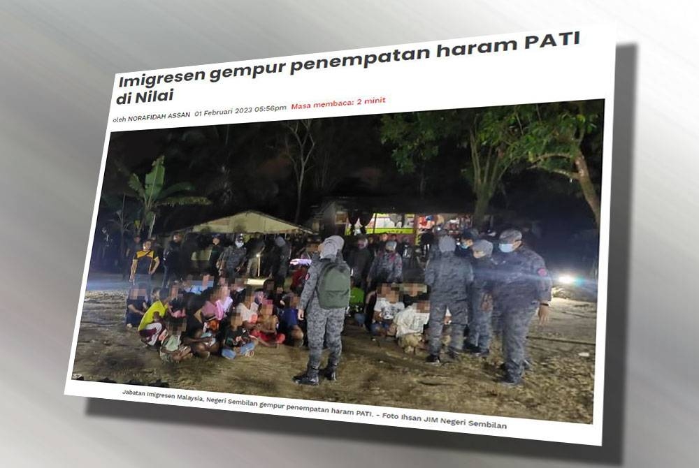 Jabatan Imigresen Malaysia, Negeri Sembilan sebelum ini menahan seramai 67 orang pendatang asing tanpa izin (PATI) dalam satu Operasi Penguatkuasaan Bersepadu di sebuah penempatan haram warga asing di Nilai Spring, di sini.