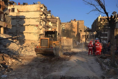 Sekurang-kurangnya 3,384 orang terbunuh dan beribu-ribu lagi cedera di Syria akibat gempa bumi kuat. Foto Xinhua