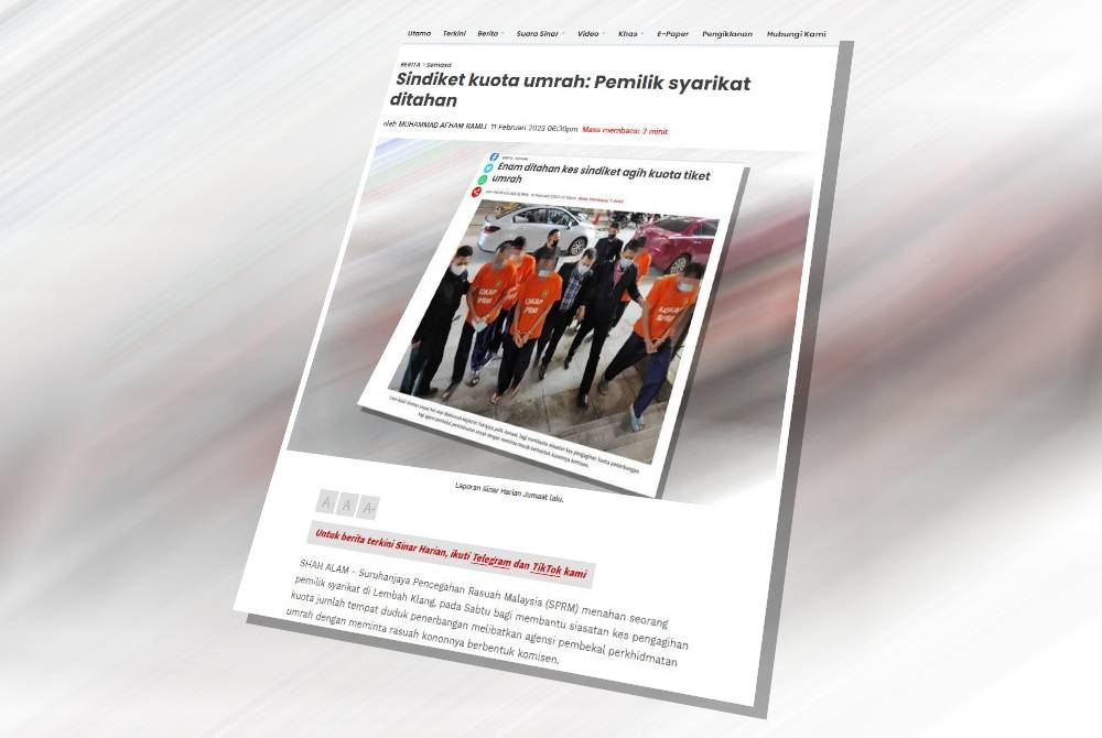 Laporan Sinar Harian pada Sabtu.