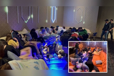 Antara pengunjung pusat hiburan yang ditahan dalam serbuan di Pulau Tikus pada Ahad