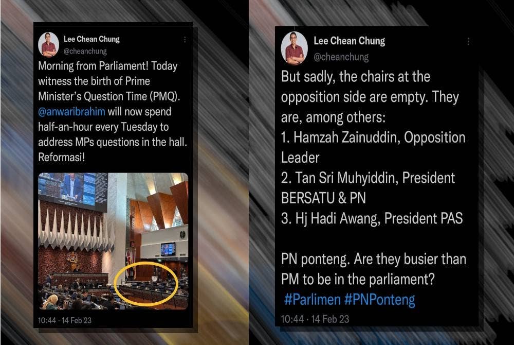 Ciapan yang dimuat naik di akaun Twitter Lee Chean Chung.