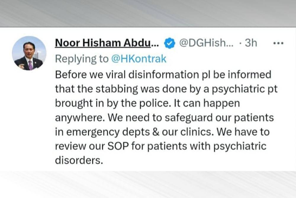 Hantaran Dr Noor Hisham di Twitter pada Rabu.