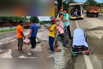 Gambar yang tular di media sosial membabitkan seorang warga emas yang cedera akibat terjatuh dipercayai terlanggar lubang di perkampungan Sri Buntar dekat Triang,Bera pada Rabu. Mangsa, Jama Rusly,76 yang cedera selepas motosikal yang ditunggangi terjatuh dipercayai terlanggar lubang di laluan tersebut pada Rabu - Foto: ihsan orang awam