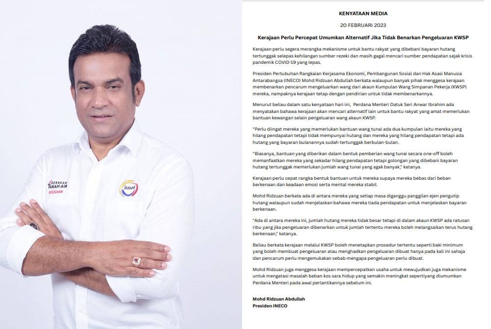 Kenyataan media INECO pada Ahad. Mohd Ridzuan (gambar kiri).