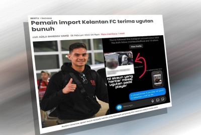 Rontini menerima mesej ugutan bunuh di Instagram dipercayai daripada peminat fanatik sukan bola sepak di negeri itu.