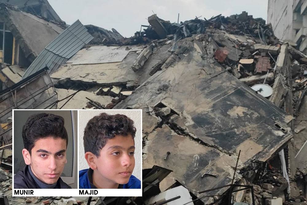 Kediaman keluarga Muna Abdul Razak yang musnah sepenuhnya di Antakya dalam tragedi gempa bumi kuat melanda Turkiye pada 6 Februari lalu. Gambar kecil: Munir, Majid