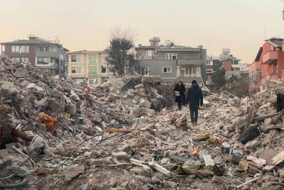 Keadaan bangunan kediaman Ibrahim di Antakya yang musnah dalam kejadian gempa bumi di Turkiye pada 6 Februari lalu.