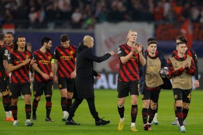 Haaland (tiga dari kanan) sudah meledak 32 gol. Foto AFP.