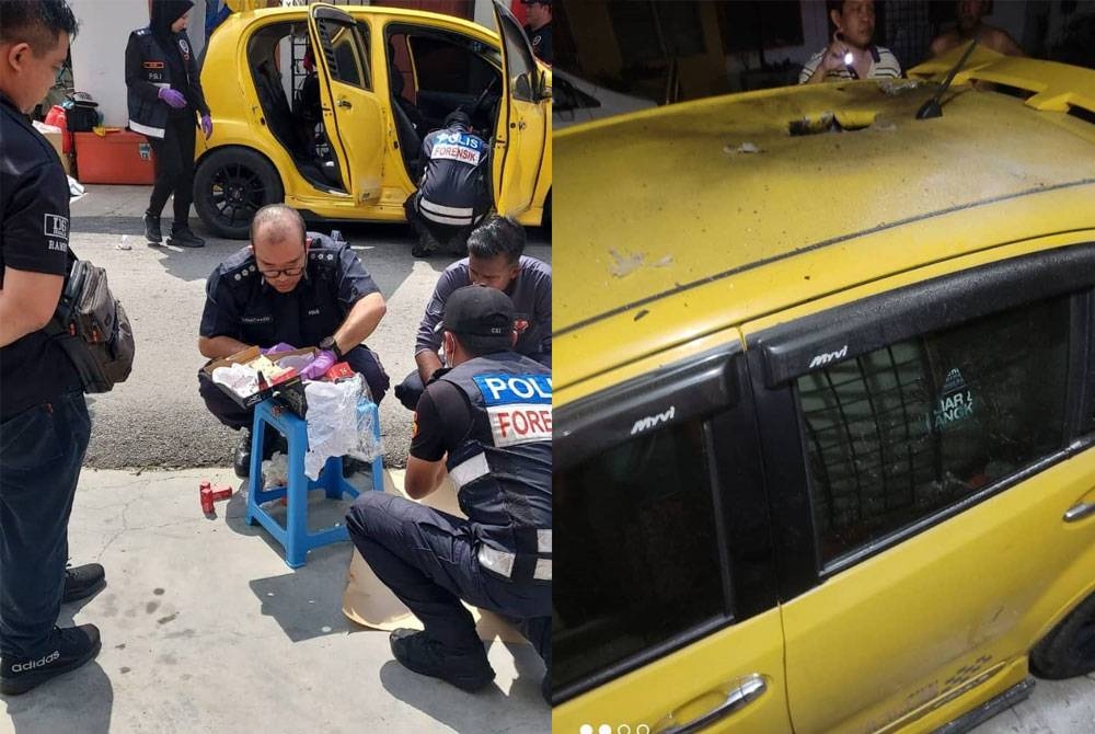 Anggota polis menjalankan siasatan di lokasi sebuah kereta Perodua Myvi yang mengalami kerosakan akibat letupan di Padang Jawa pada 17 Februari lalu.