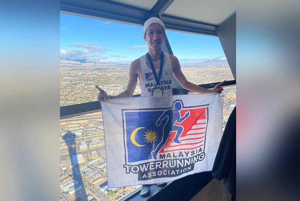 Wai Ching mengungguli perlumbaan menaiki anak tangga menara Scale the Strat di Las Vegas, Nevada, AS pada Ahad. - Foto Facebook Soh Wai Ching