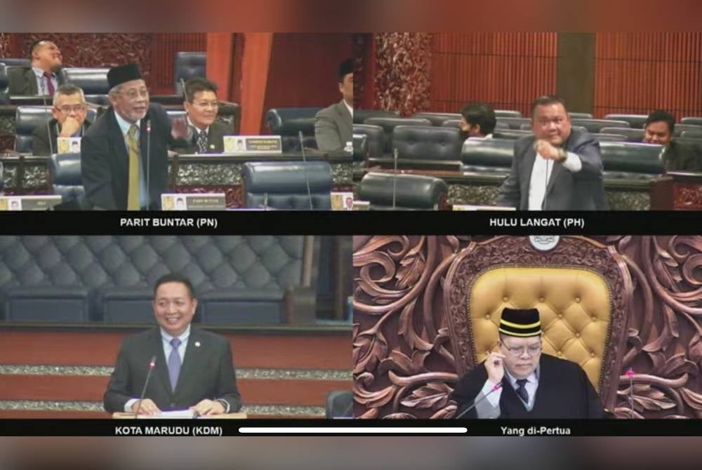 Mohd Sany (atas, kanan) dan Mohd Misbahul Munir (atas, kiri) bertikam lidah ketika sesi perbahasan Belanjawan 2023 di Dewan Rakyat.