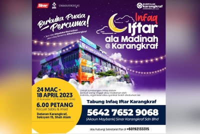 Program Iftar Ala Madinah@Karangkraf bermula 24 Mac hingga 28 April 2023 bertempat di Dataran Karangkraf, Shah Alam.