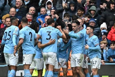 Pemain City meraikan gol ketika menentang Newcastle. - Foto AFP