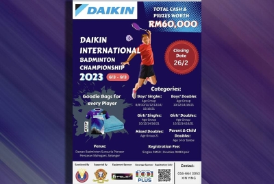 Kejohanan Badminton Antarabangsa Daikin 2023 yang sedang berlangsung di Pusat Badminton Sunsuria-Pioneere di Kota Damansara berjaya menarik 1,500 penyertaan.