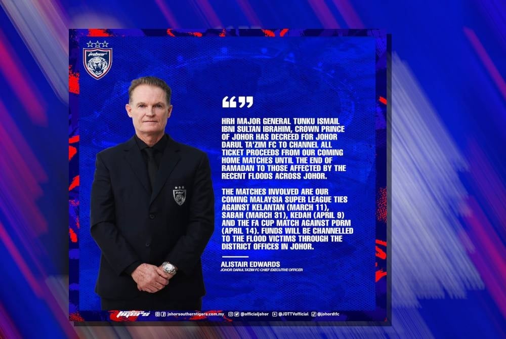 Edwards menerusi hantaran di Facebook Johor Southern Tigers.