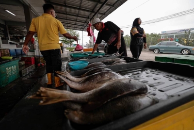 Bekalan bahan basah segar untuk keperluan harian penduduk setempat mencukupi ketika tinjauan di Pasar Awam Parit Yaani pada Khamis. - Foto Bernama