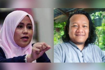 Mas Ermieyati (kiri) turut mengingatkan Amir (kanan) agar lebih berhati-hati selepas ini dengan meletakkan tanda amaran kepada mana-mana pihak agar tidak menggunakan lagunya untuk tujuan politik.