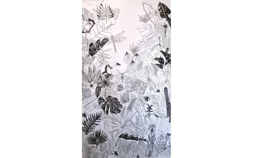 Lukisan mural bertajuk Tropikal Bohemian ini mengambil masa hampir tujuh hari untuk disiapkan oleh Azrin. Ia menampilkan elemen flora dan fauna dalam sebuah hutan tropika. 