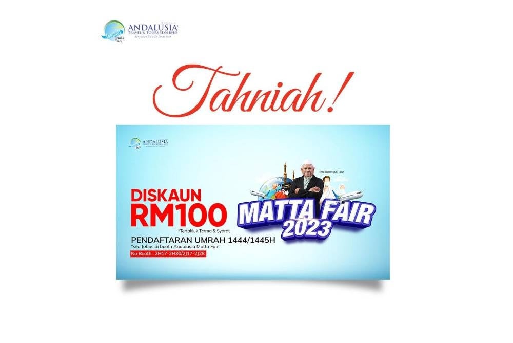 Antara diskaun menarik yang ditawarkan oleh Andalusia sempena MATTA Fair yang berlangsung pada Jumaat hingga Ahad ini.