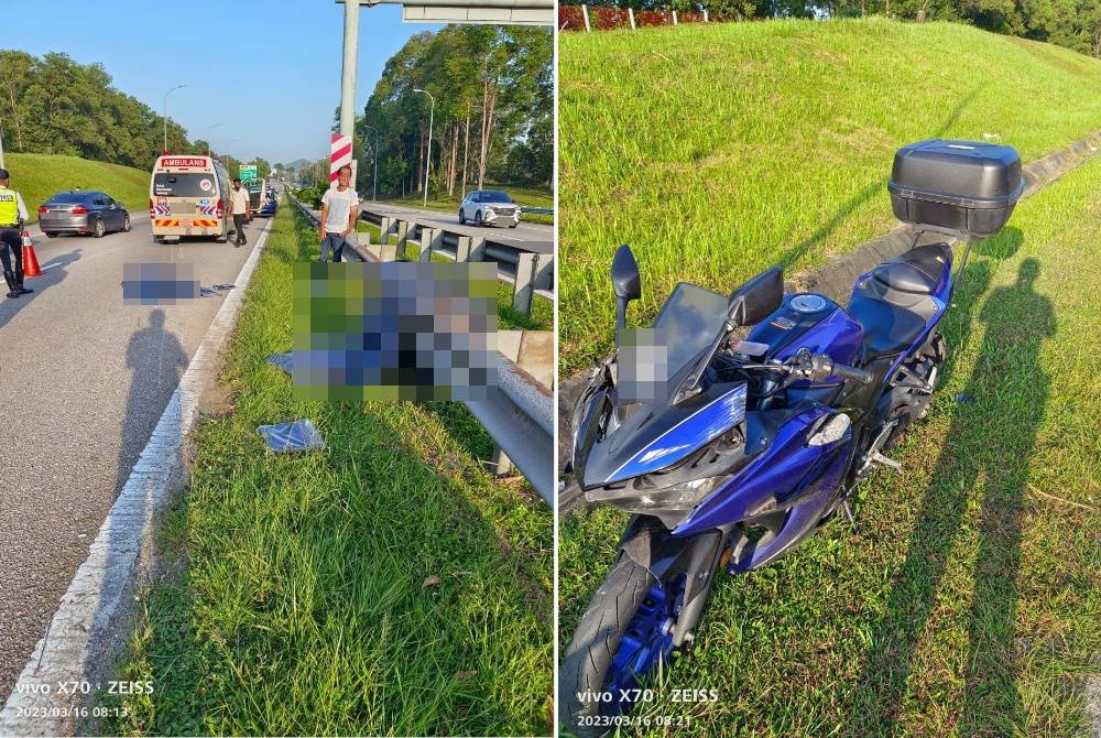 Lokasi kemalangan membabitkan pasangan suami isteri yang menunggang motosikal di KM18.4J arah Gelang Patah pada Khamis.